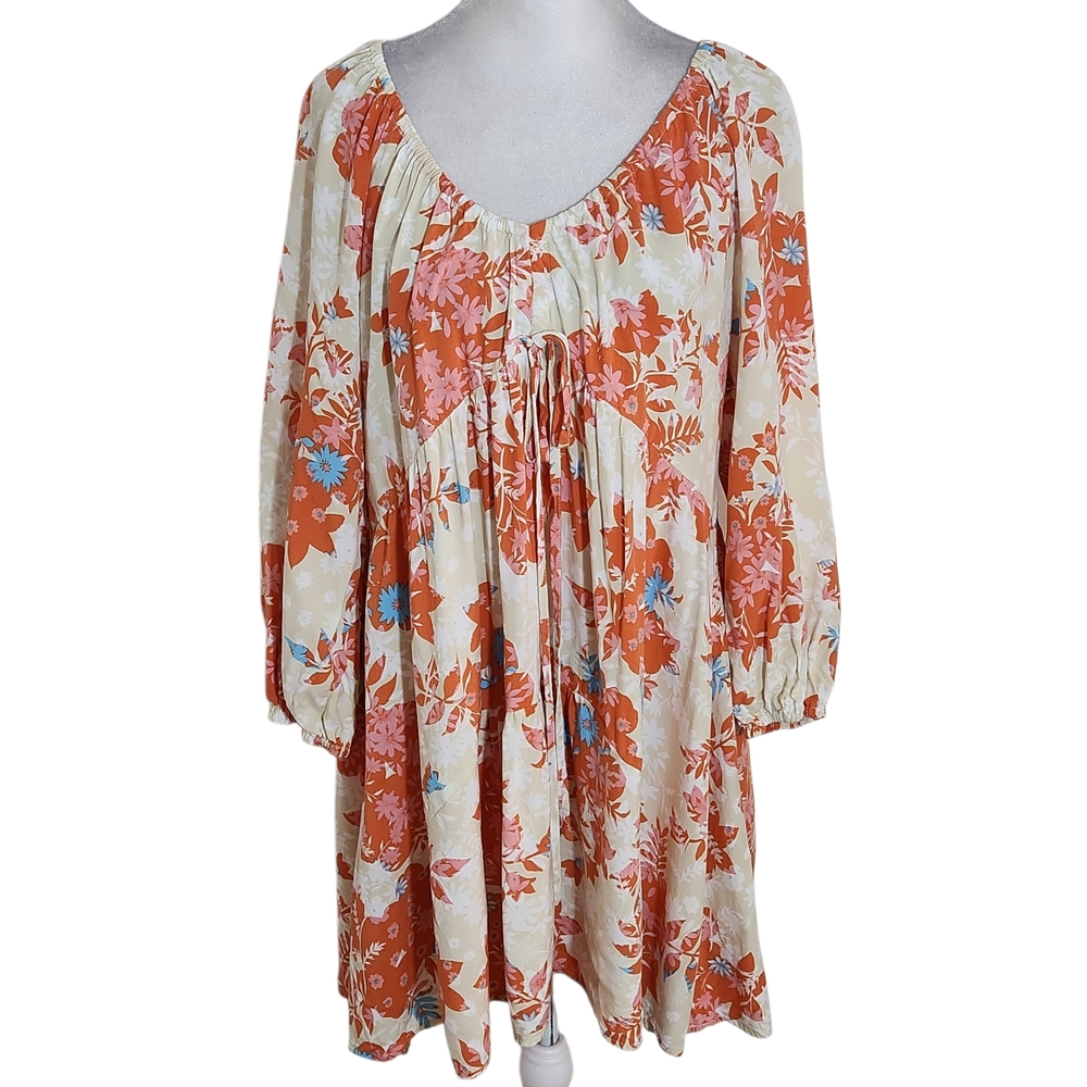Millibon Cream and Orange Floral Mini Dress Size Small Wedding Guest Dress